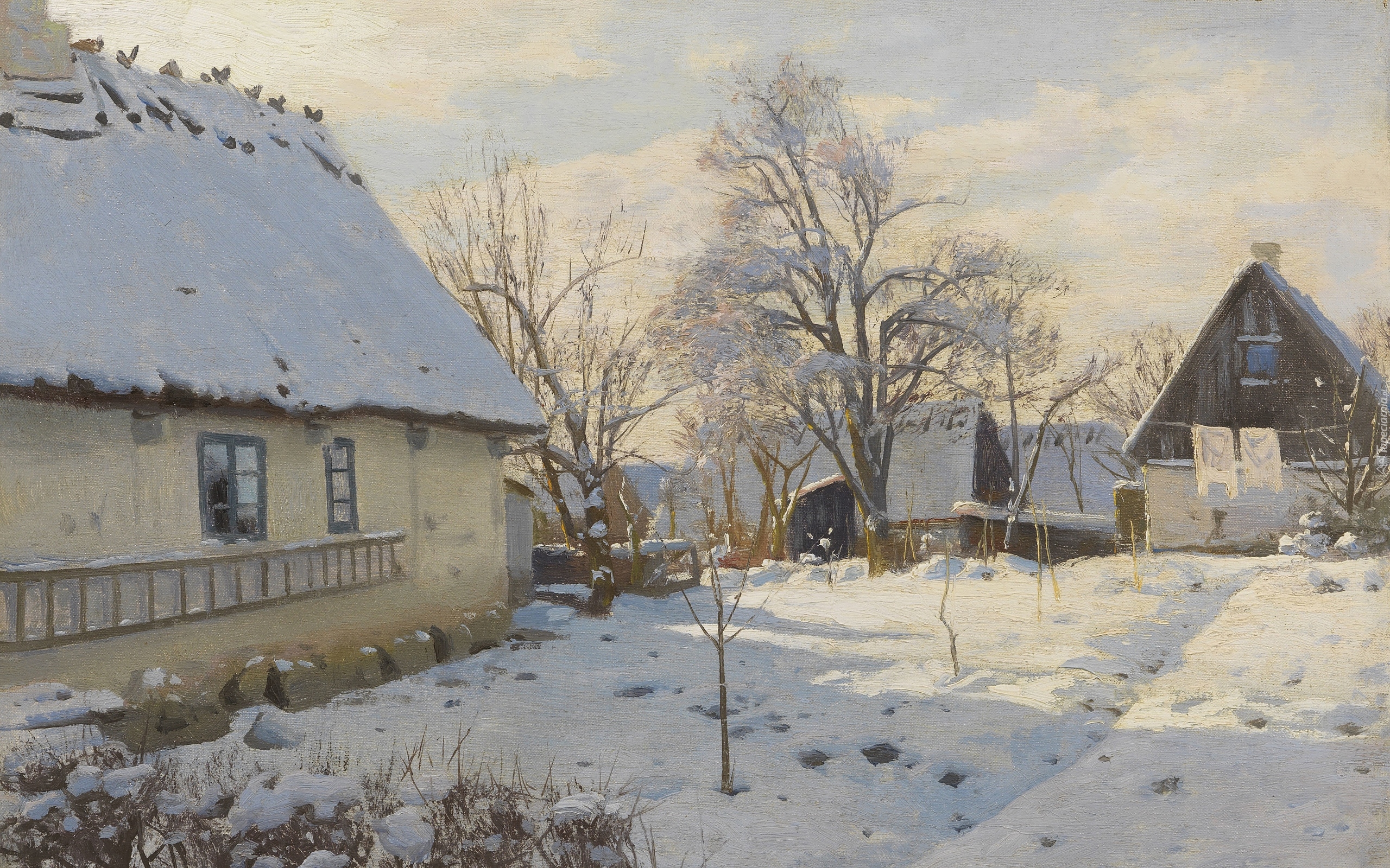 Malarstwo, Peder Monsted, Zima, Wieś, Domy