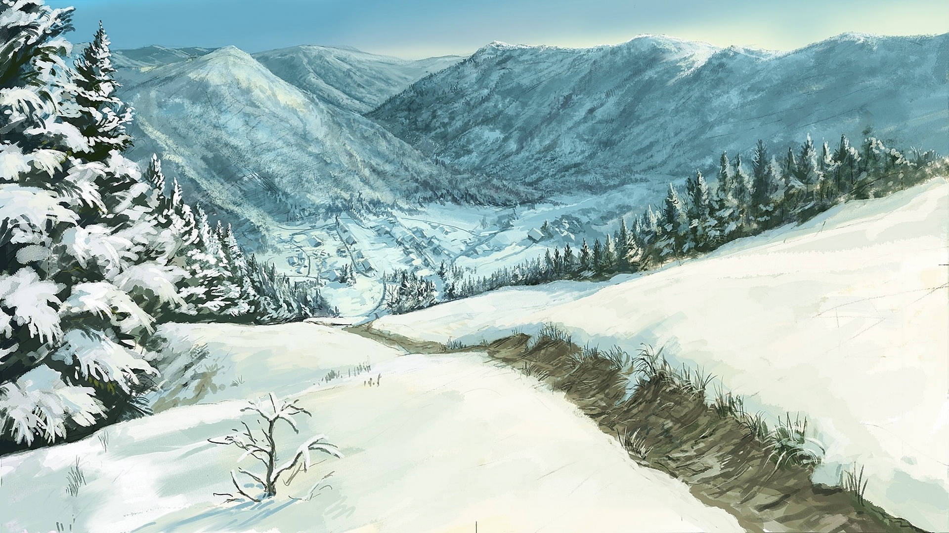 Zima, Góry, Świerki, Paintography