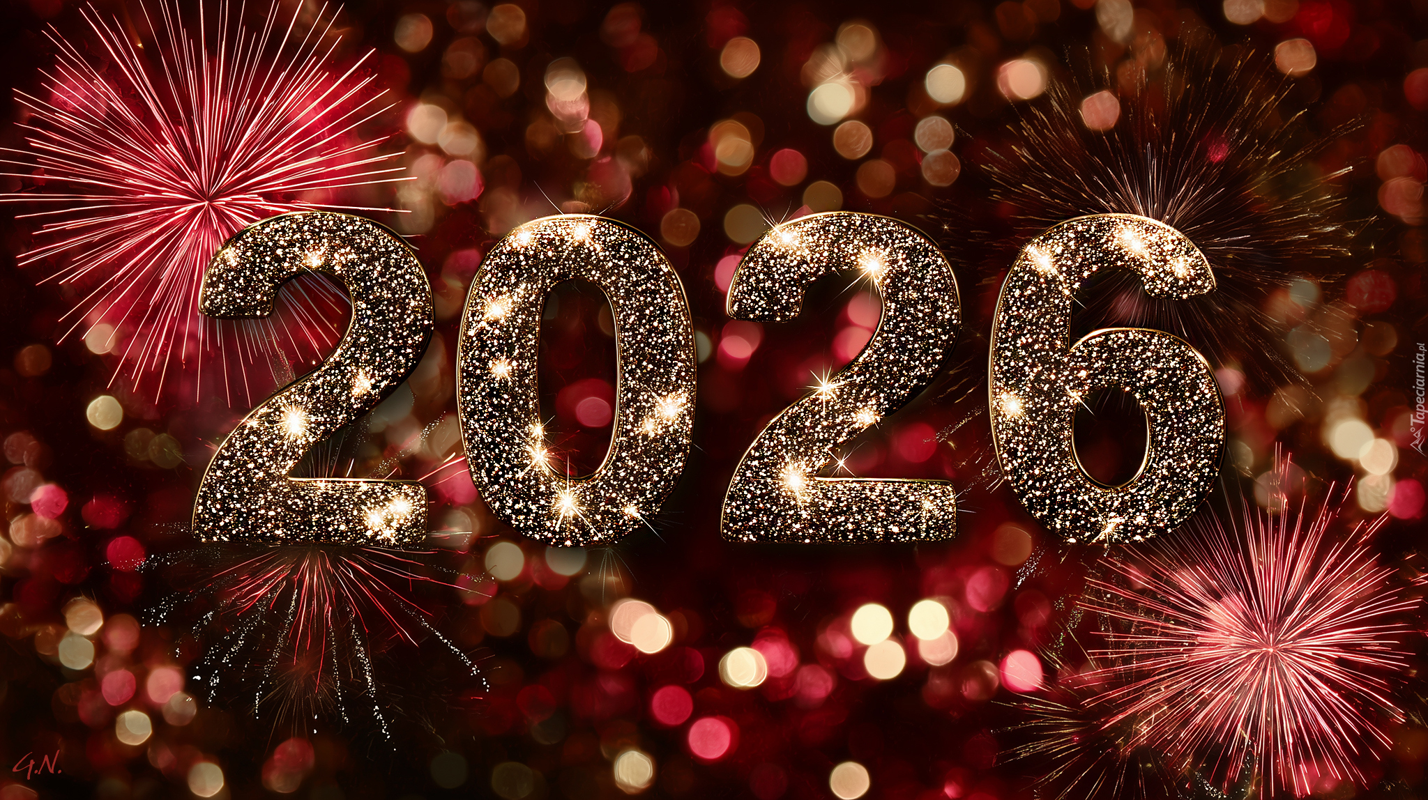 Złote, Cyfry, 2026, Fajerwerki, Grafika AI