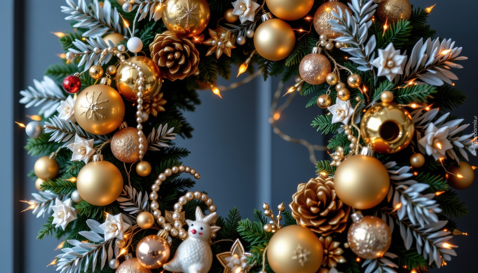 Boże Narodzenie, Wianek, Bombki, Szyszki, Ozdoby, Dekoracja, Grafika AI