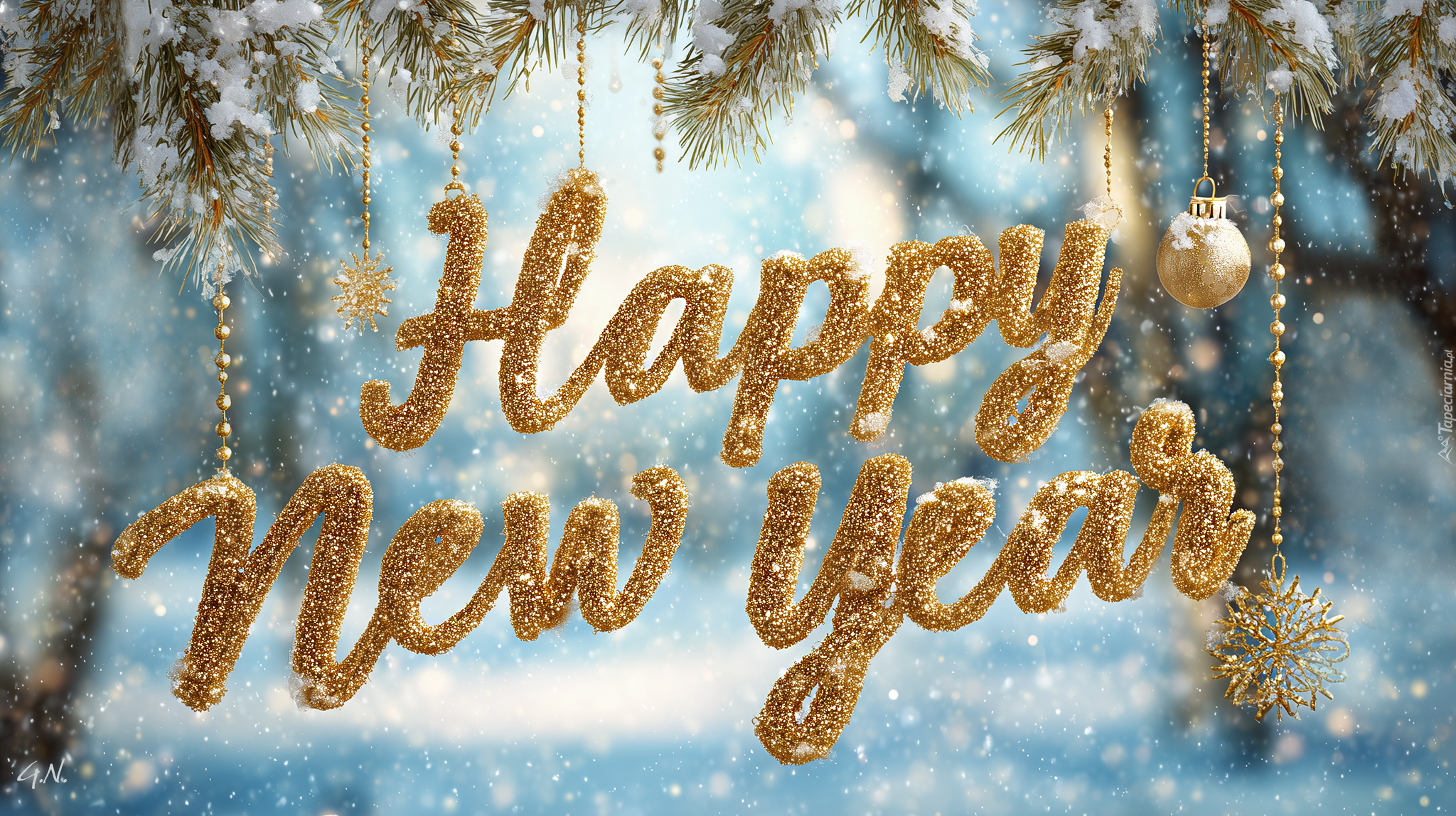 Napis, Złoty, Życzenia, Nowy Rok, Grafika AI