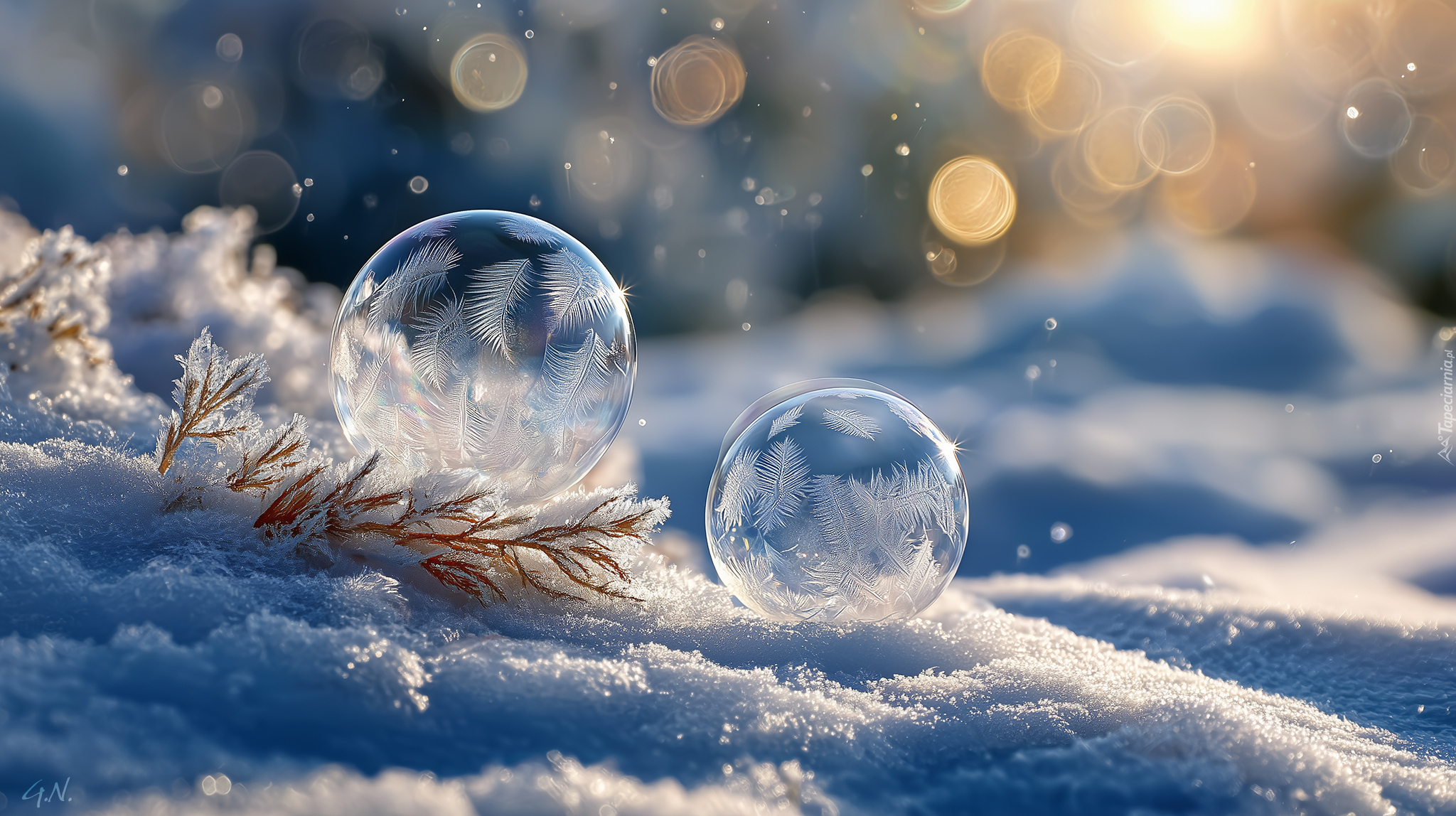 Bańki, Mydlane, Zmrożone, Śnieg, Grafika AI