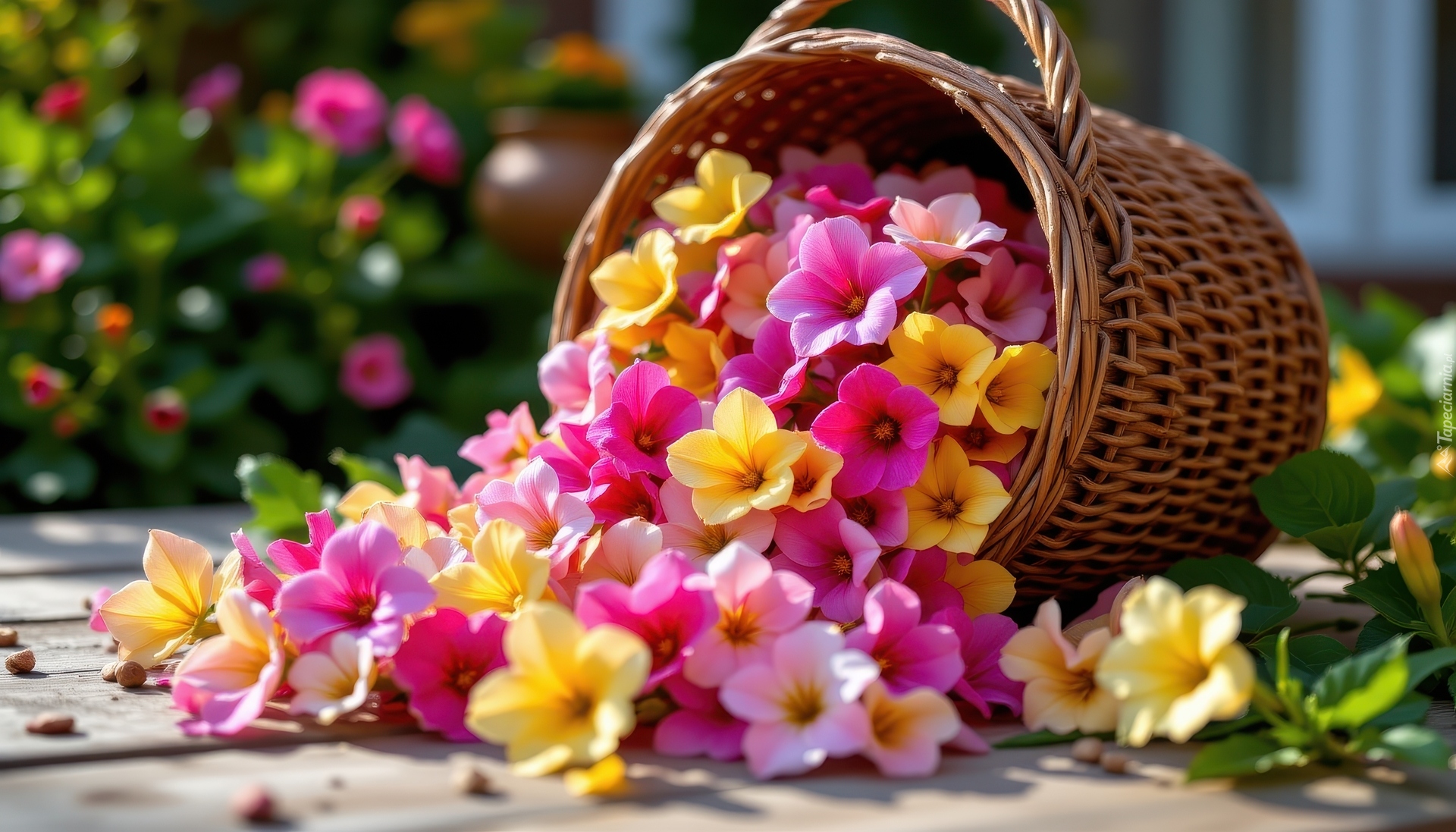 Żółte, Różowe, Kwiaty, Kosz