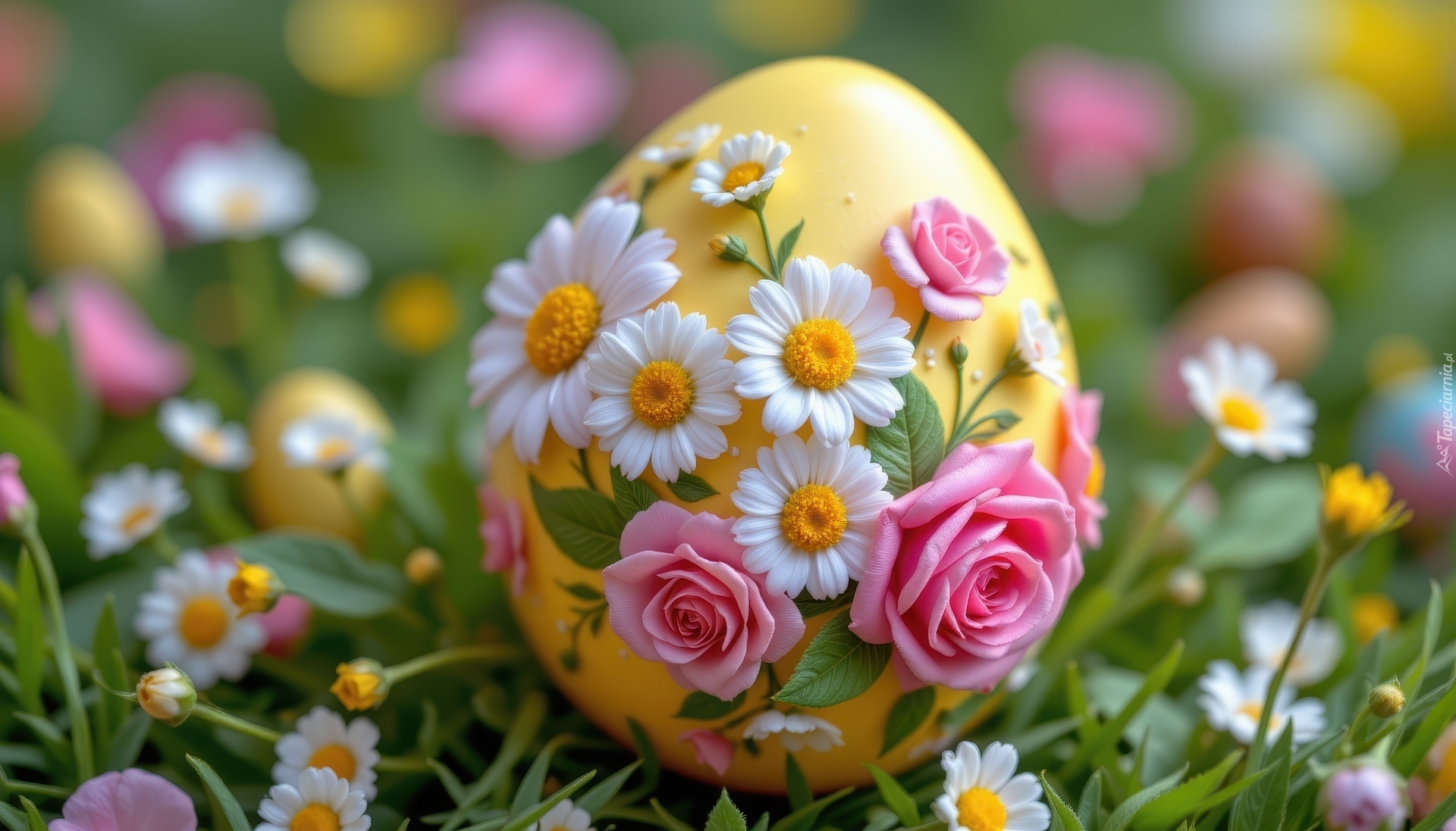 Wielkanoc, Jajko, Pisanka, Łąka, Kwiaty