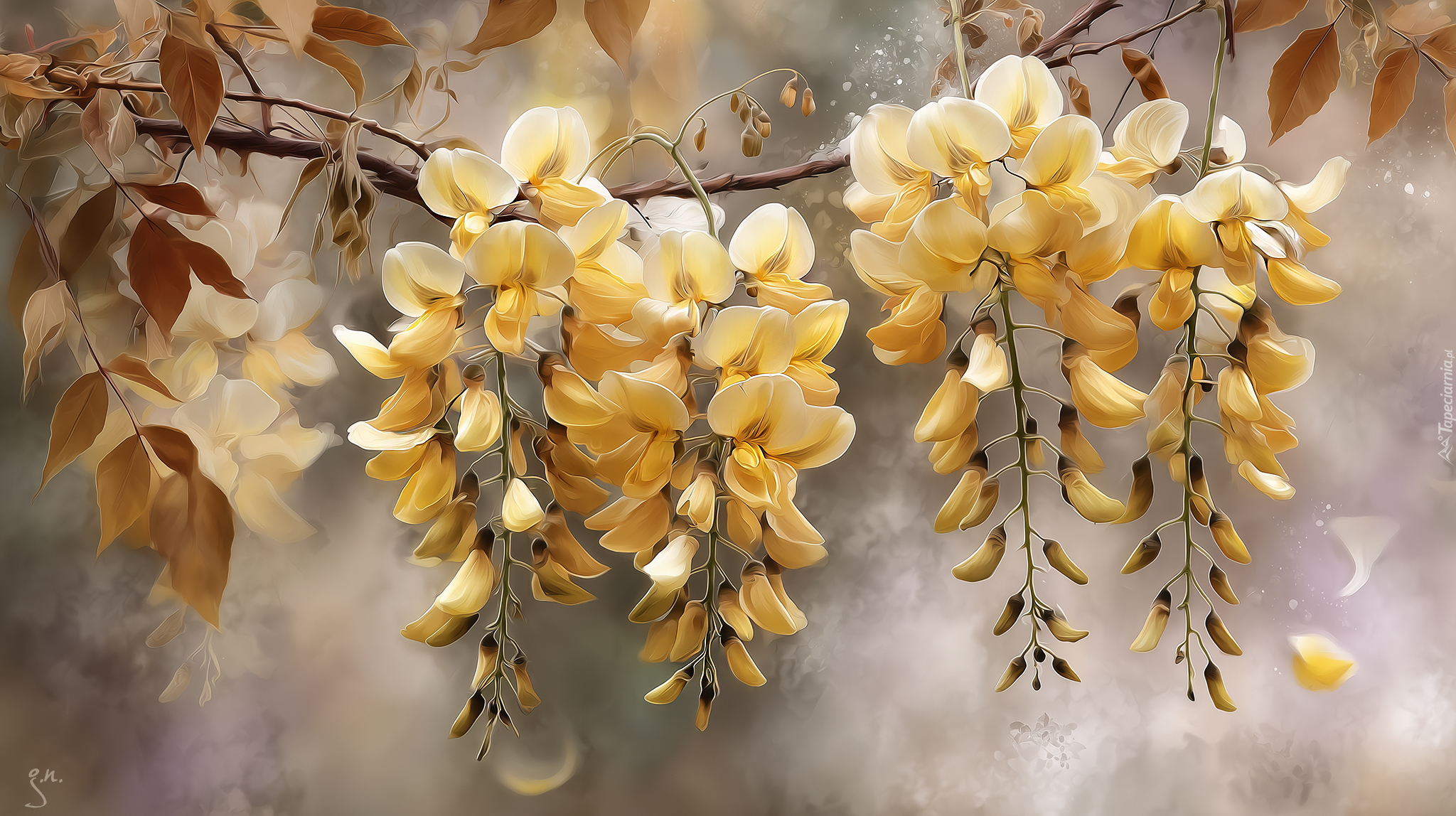 Gałązka, Złotokap, Żółte, Kwiaty, Grafika AI