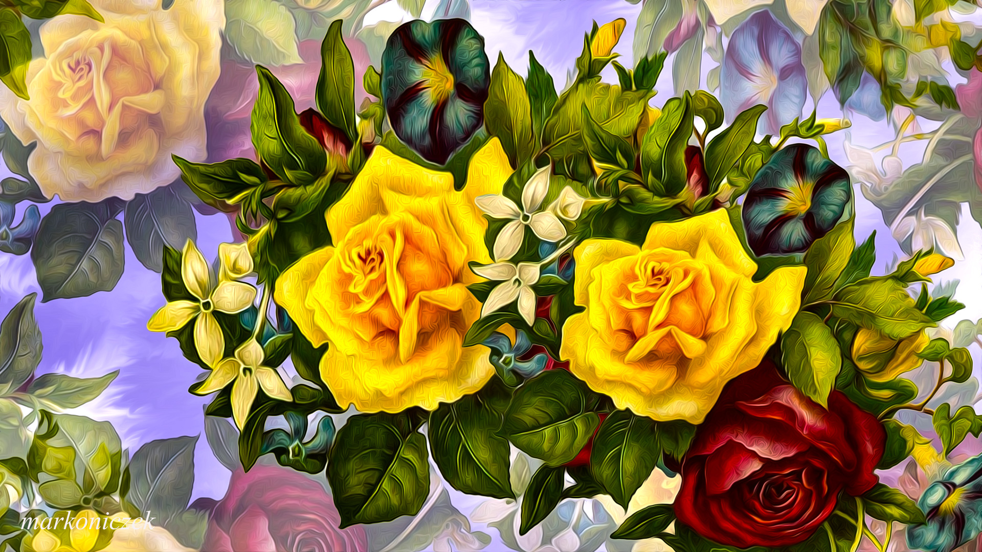 Kwiaty, Żółte, Róże, Grafika, Kolorowe, Tło