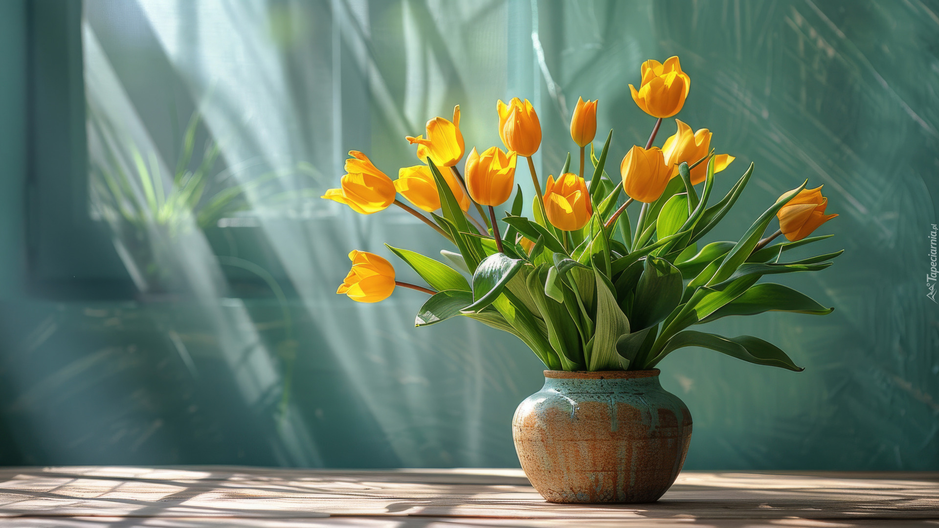 Kwiaty, Tulipany, Żółte, Wazon, Przebijające światło