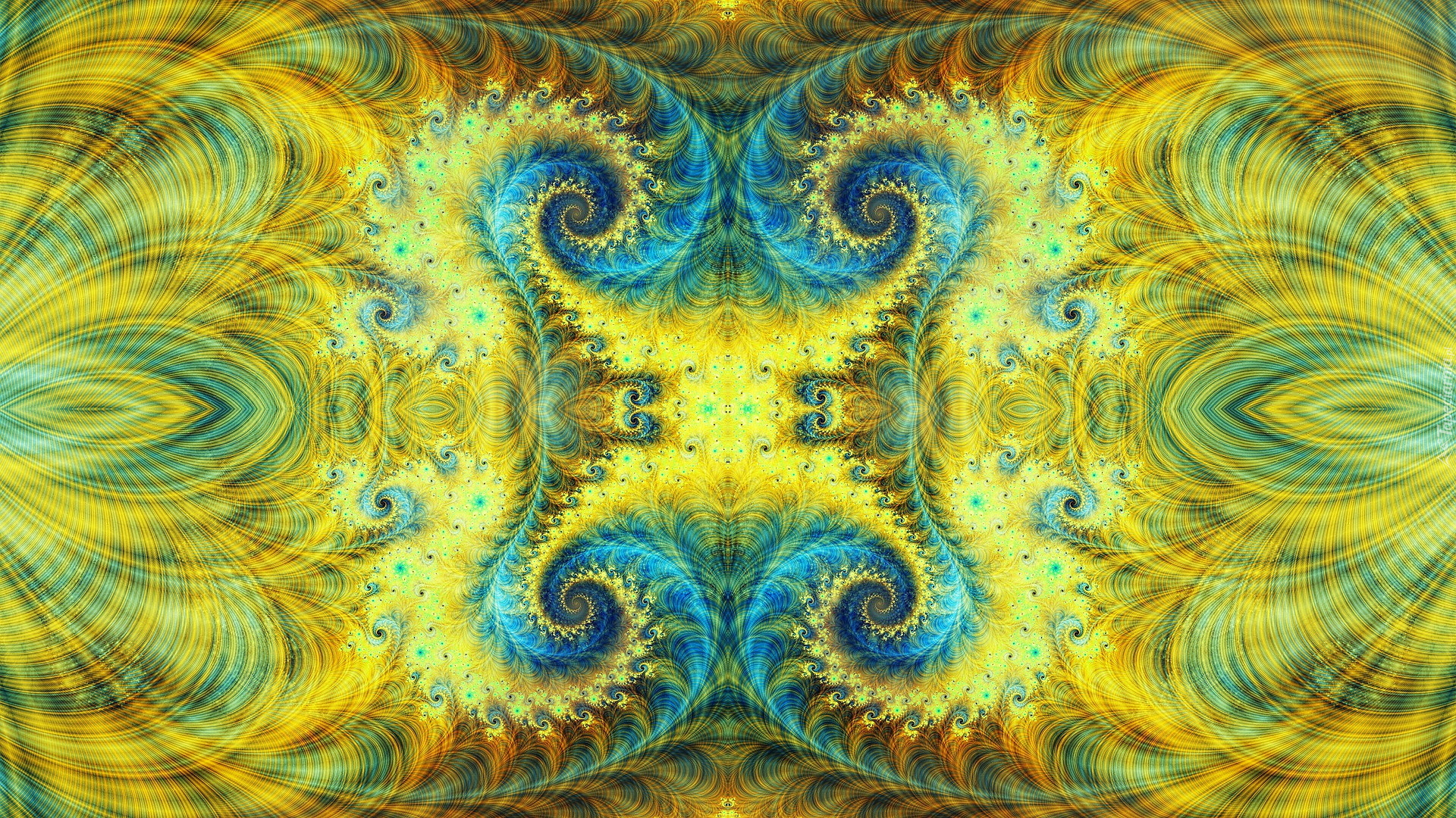 Żółto-niebieski, Fraktal, Spirale, Wzór