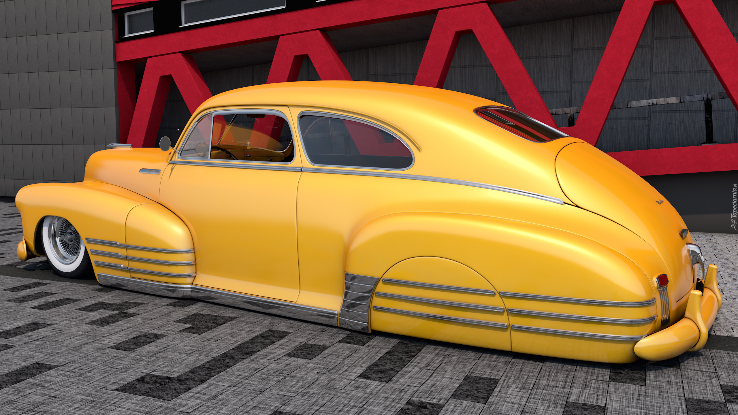 Żółty, Chevrolet Fleetline, 1948, Zabytkowy, 3D