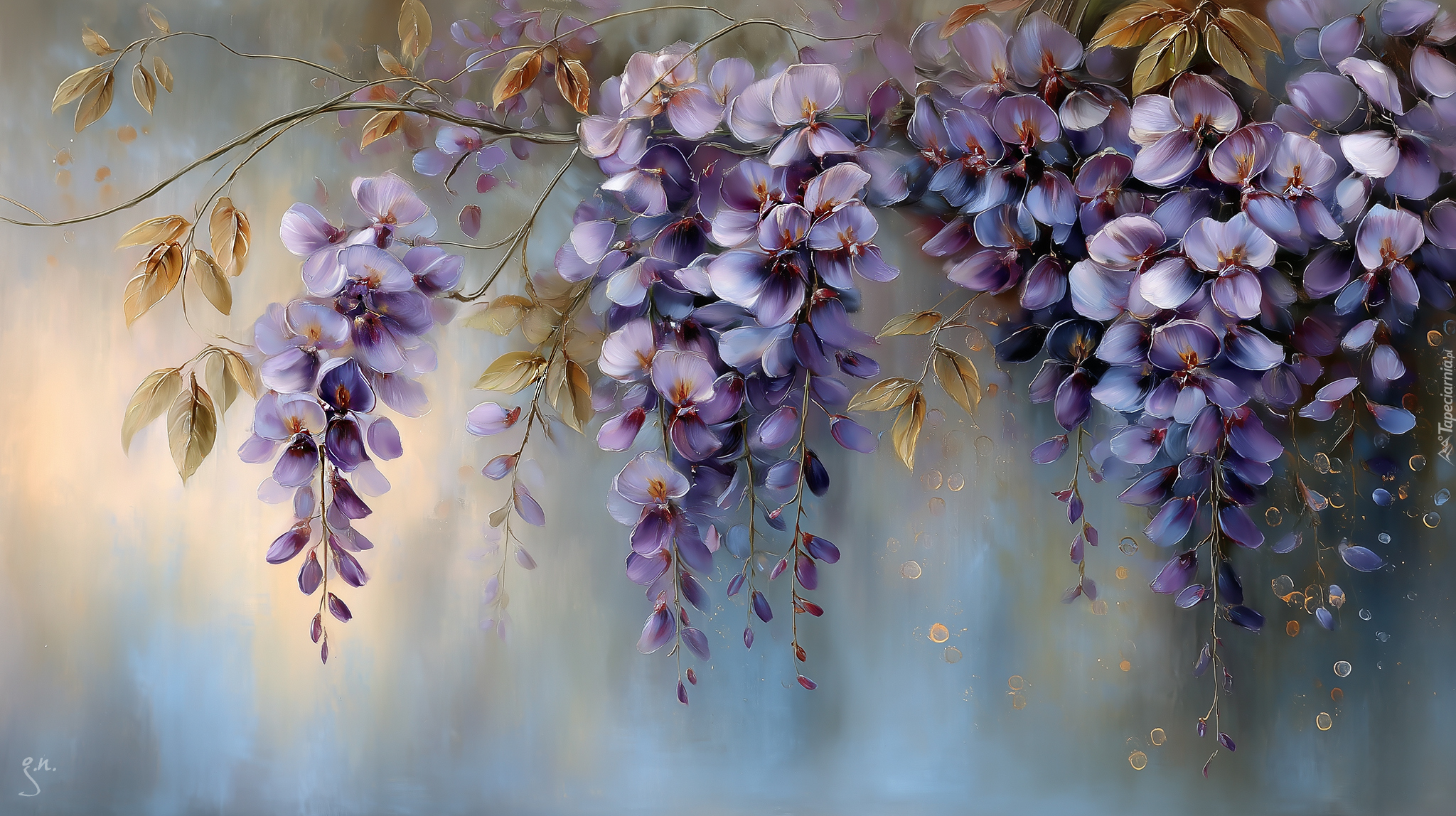 Glicynia, Wisteria, Fioletowe, Kwiaty, Grafika AI