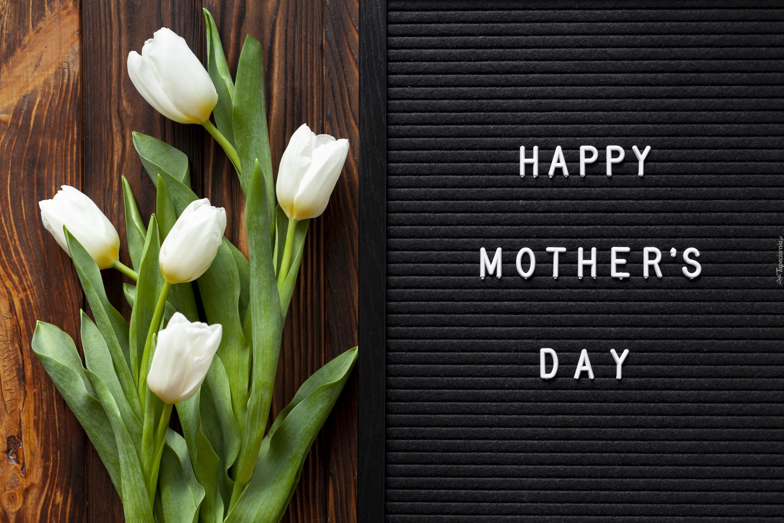 Kwiaty, Białe, Tulipany, Napis, Dzień Matki
