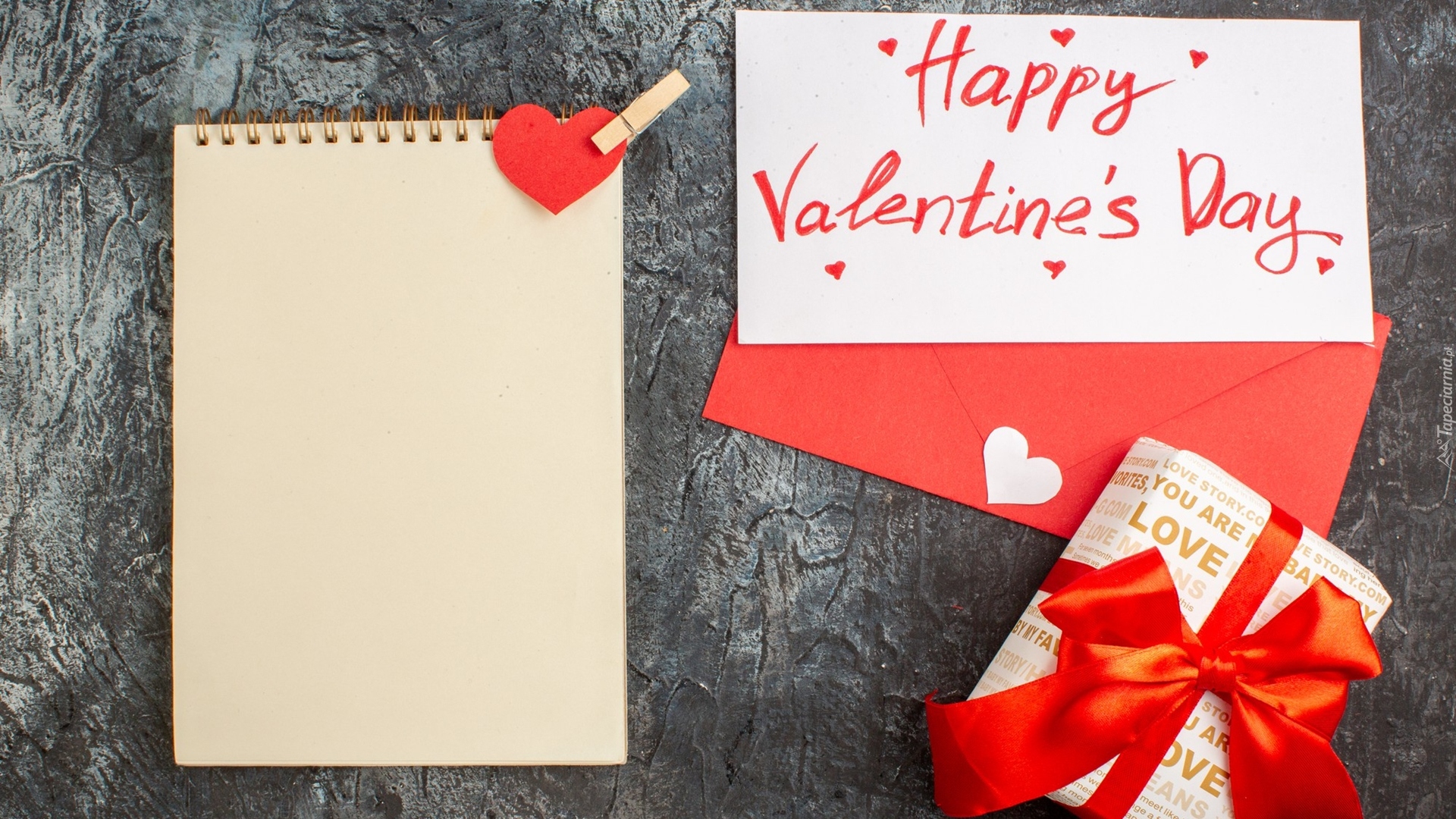 Notes, Prezent, Kartka, Napis, Happy Valentines Day, Walentynki