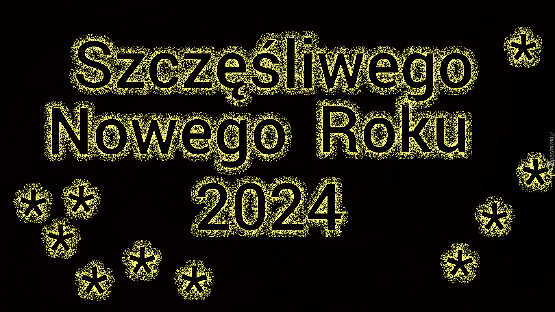 Sylwester, Napis, Szczęśliwego Nowego Roku, 2024, Gwiazdki, Czarne, Tło