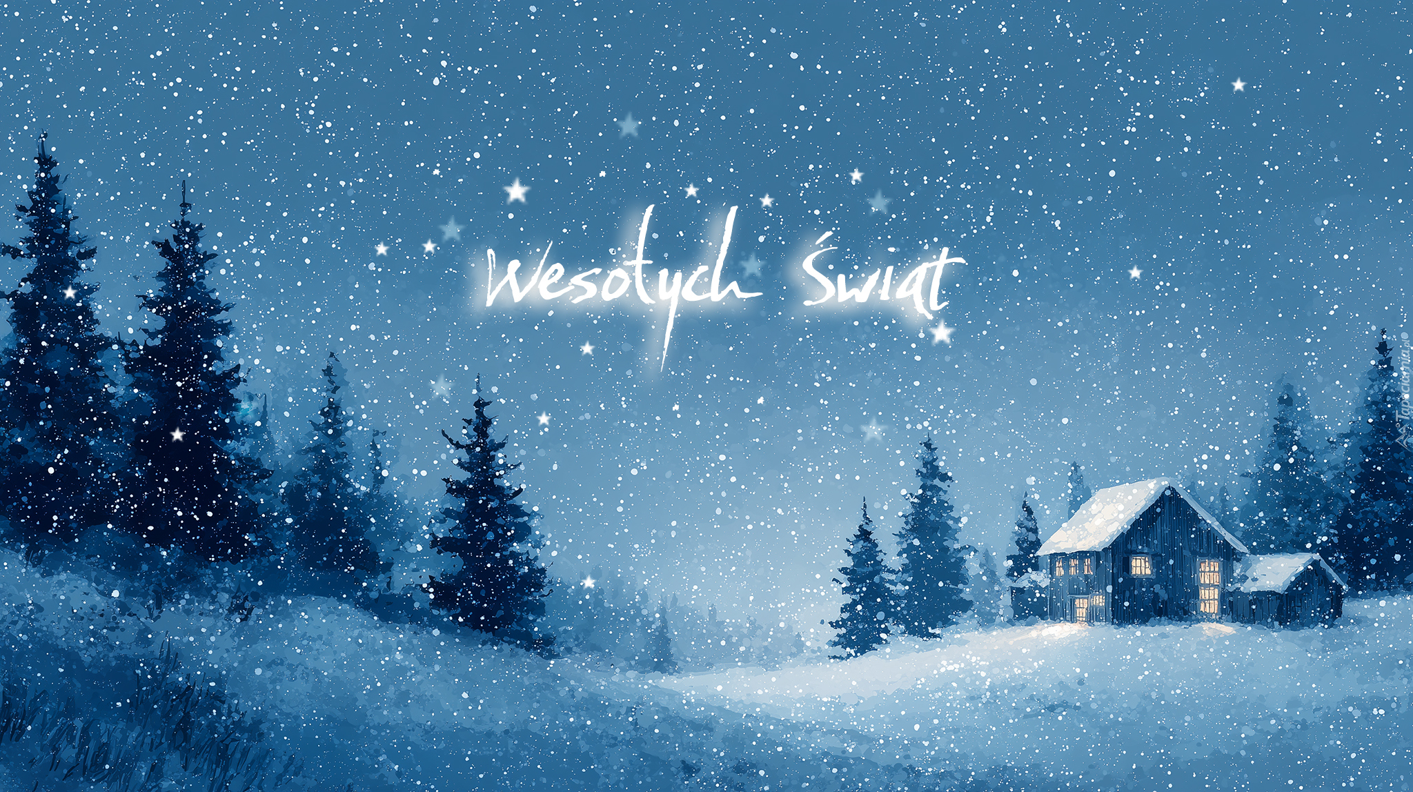 Zima, Choinki, Domek, Życzenia, Boże Narodzenie, Grafika AI