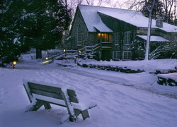 Dom, Ławka, Śnieg