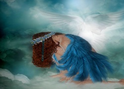 Kobieta, Niebieski, Anioł