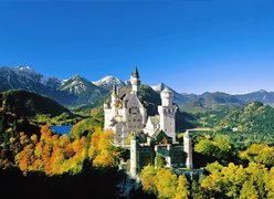 Niemcy, Zamek Neuschwanstein, Jesień, Lasy, Góry