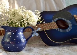 Gitara, Dzbanek, Białe, Kwiaty
