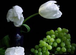 Białe, Tulipany, Zielone, Winogrona