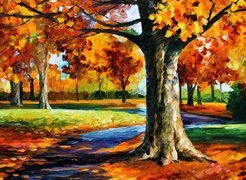 Jesienne, Drzewa, Park, Leonid Afremov