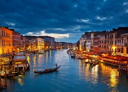 Wenecja, Gondola, Noc, Światła