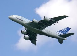 Samolot, Airbus A380, Niebo, Silniki