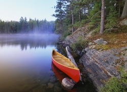 Jezioro, Las, Kajak, Mgła