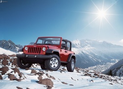 Jeep, Góry, Śnieg, Słońce