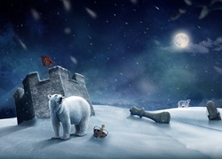 Noc, Niedźwiedzie, Polarne, Wieża, Zima