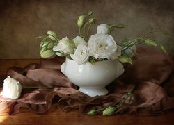 Biały Ranunkulus, Azjatycki, Aster, Wazon, Tkanina