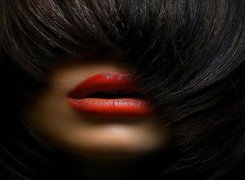 Kobieta, Czerwone, Usta, Włosy