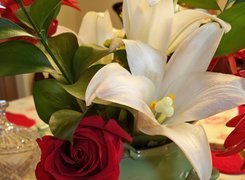 Bukiet, Kwiatów, Lilie, Róża