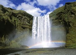 Wodospad, Skogafoss, Islandia, Tęcza