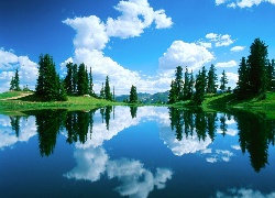 Piękne, Jezioro, Chmury, Świerki