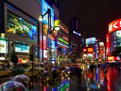 Oświetlone, Ulice, Japońskiego, Miasta
