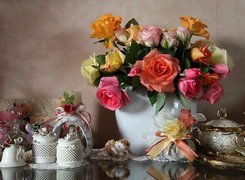 Kolorowe, Róże, Porcelana