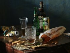 Butelki, Alkohol, Puszki, Piwo, Suszone, Ryby