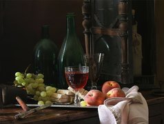 Owoce, Wino, Kieliszki, Butelki