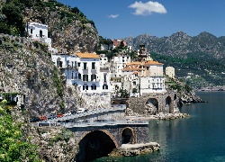 Włochy, Atrani, Amalfi, Morze, Góry