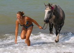 Morze, Kobieta, Koń