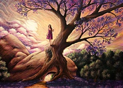 Dziewczyna, Drzewo, Rysunek