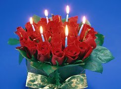 Czerwone, Róże, Świeczki, Urodzinowe
