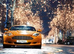Aston Martin, DB9, Oświetlone, Drzewa