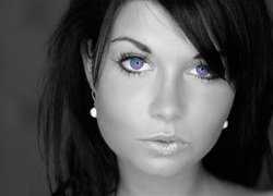 Brunetka, Spojrzenie, Piękne, Kolorowe, Oczy
