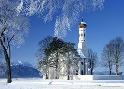 Drzewa, Kościół, Góry, Śnieg