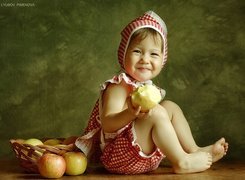 Uśmiechnięta, Dziewczynka, Jabłka