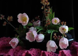 Różowe, Tulipany, Serwetka