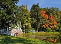 Park, Jezioro, Drzewa, Jesień