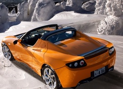 Pomarańczowy, Tesla Roadster Sport, Śnieg