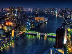 Tokio, Miasto, Noc, Most, Rzeka